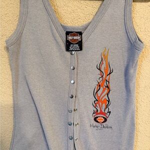 Harley-Davidson Light Gray Tank with Orange Flame Graphic